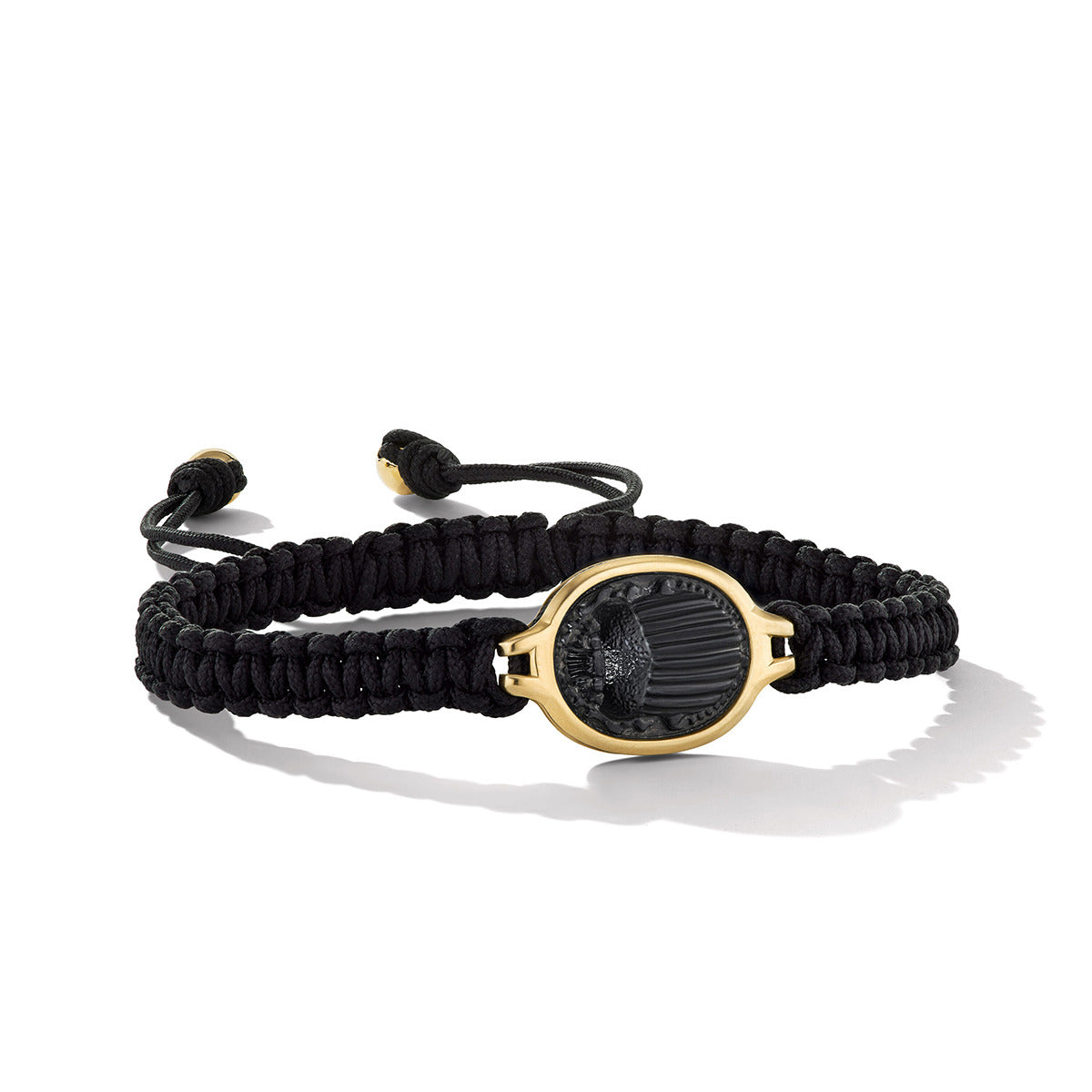 Men's Black Beaded Bracelet: Onyx & Nylon Woven