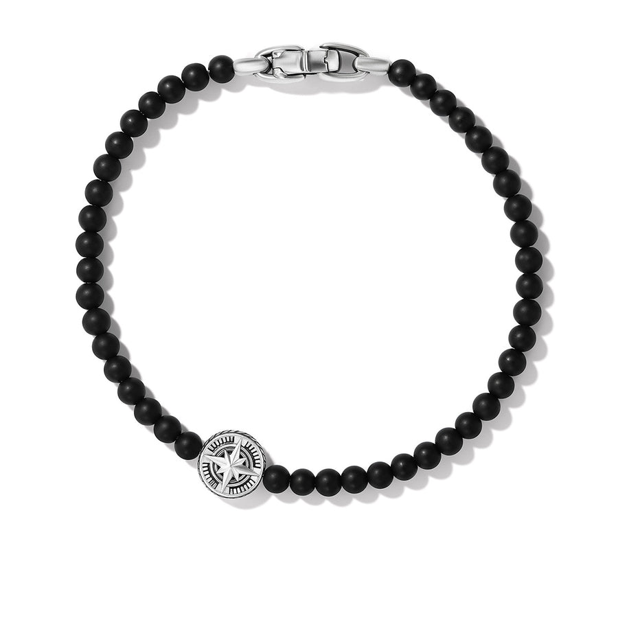 Spiritual Beads Compass Bracelet in Sterling Silver with Black Onyx