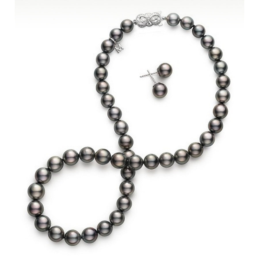 Black South Sea Pearl Necklace and Stud Earring Set