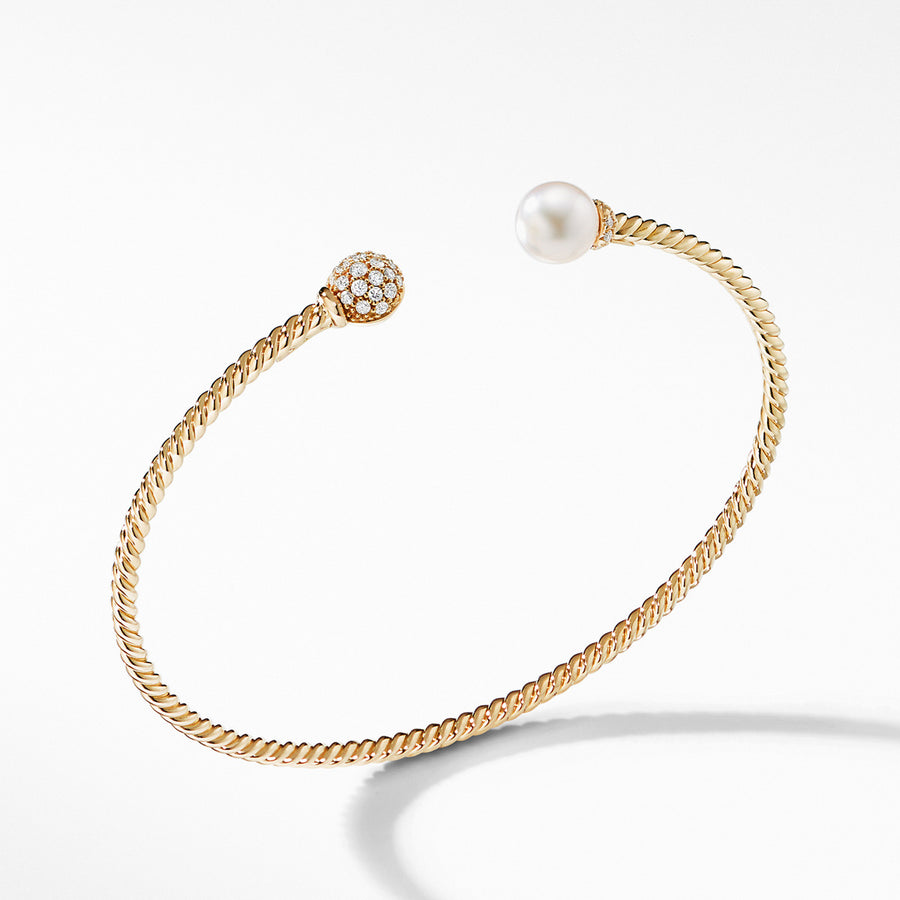 Petite Solari Bead and Pearl Bracelet with Diamonds in 18K Gold