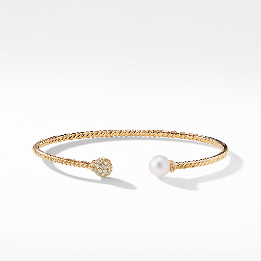 Petite Solari Bead and Pearl Bracelet with Diamonds in 18K Gold
