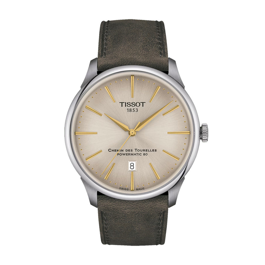 42mm Chemin des Tourelles Powermatic 80 Watch with Ivory Dial in Stainless Steel, Strap
