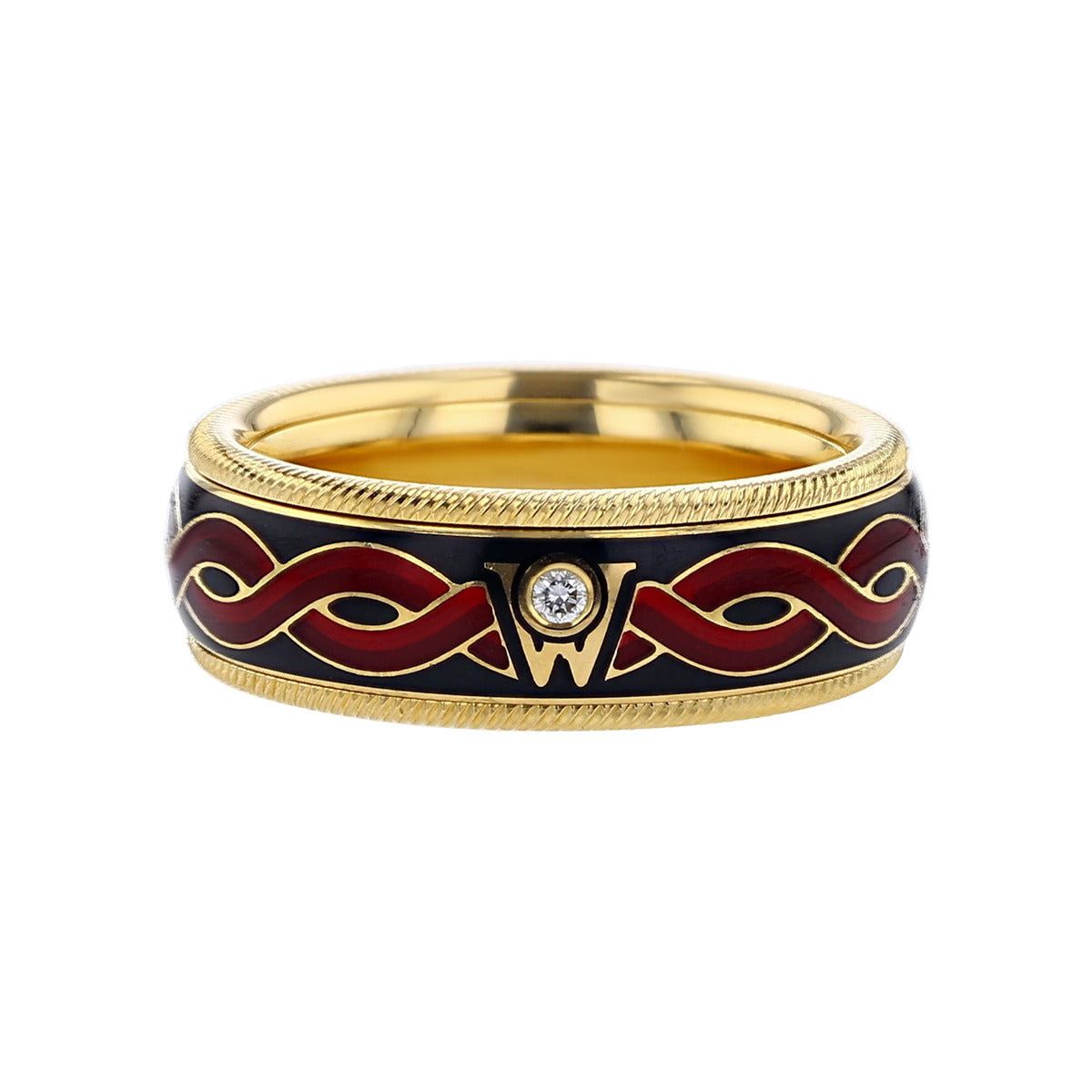 Wellendorff 18K Yellow Gold Black and Red Enamel Ring  