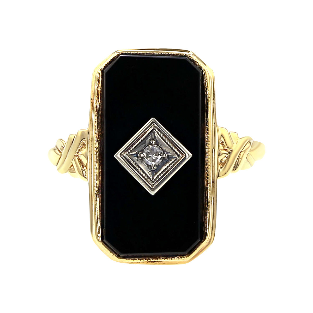 Buy 10K Yellow Gold Onyx and Diamond Men's Ring Online at