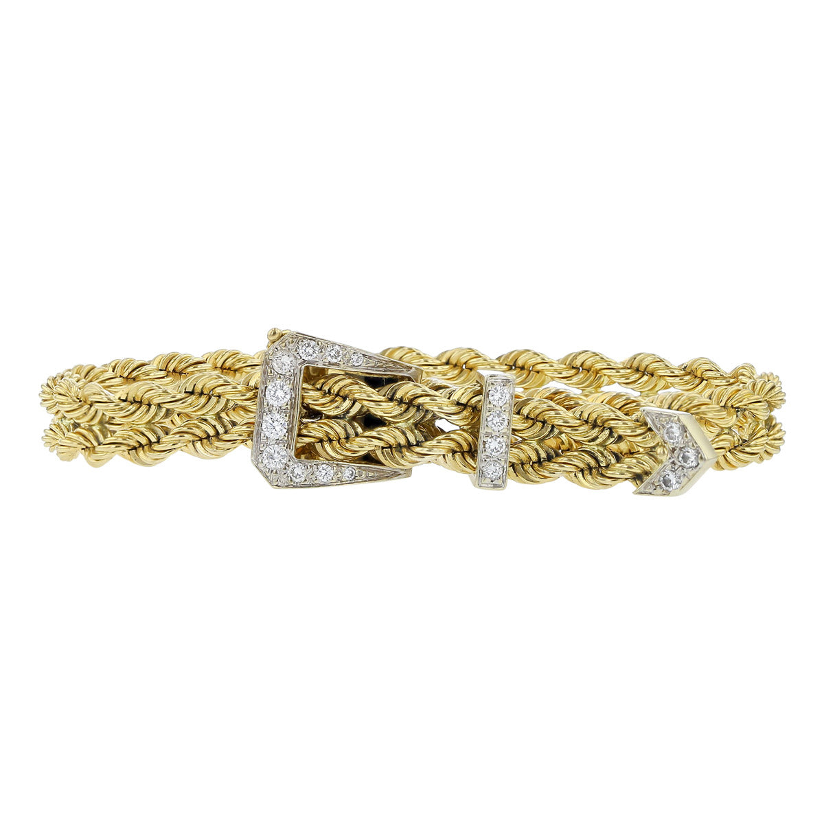 Signature Collection 14k Yellow Gold Twisted Braided Diamond Wide