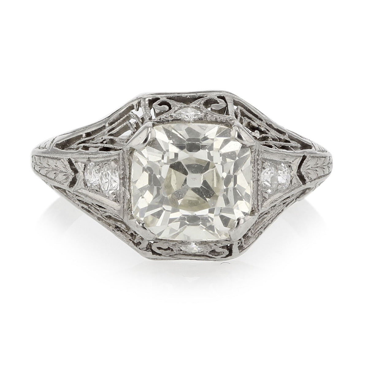 Art Deco Platinum Mine-Cut Diamond Filigree Ring Schiffman's