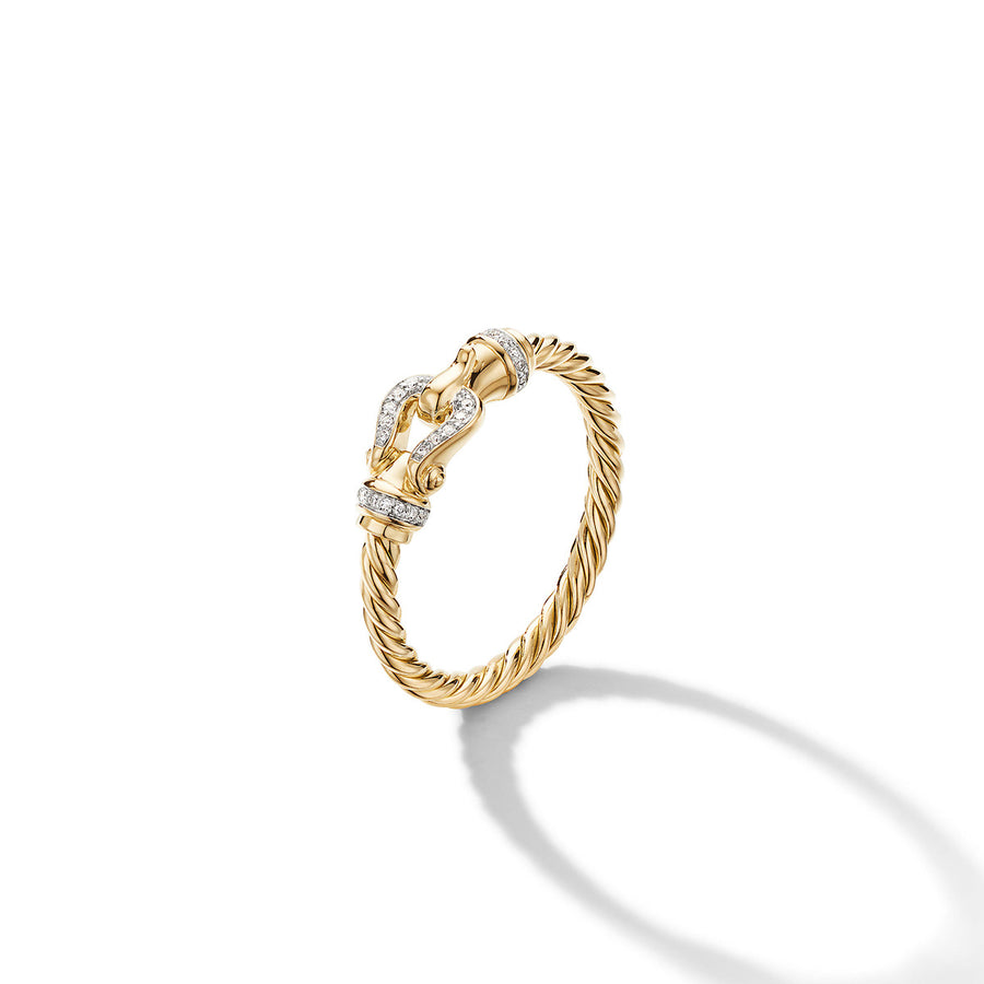 Petite Buckle Ring in 18K Yellow Gold with Pave Diamonds