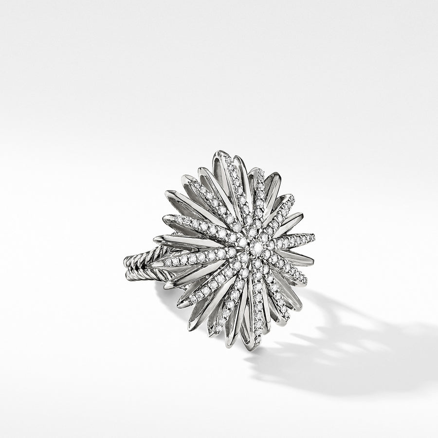 Starburst Ring in Sterling Silver with Pave Diamonds