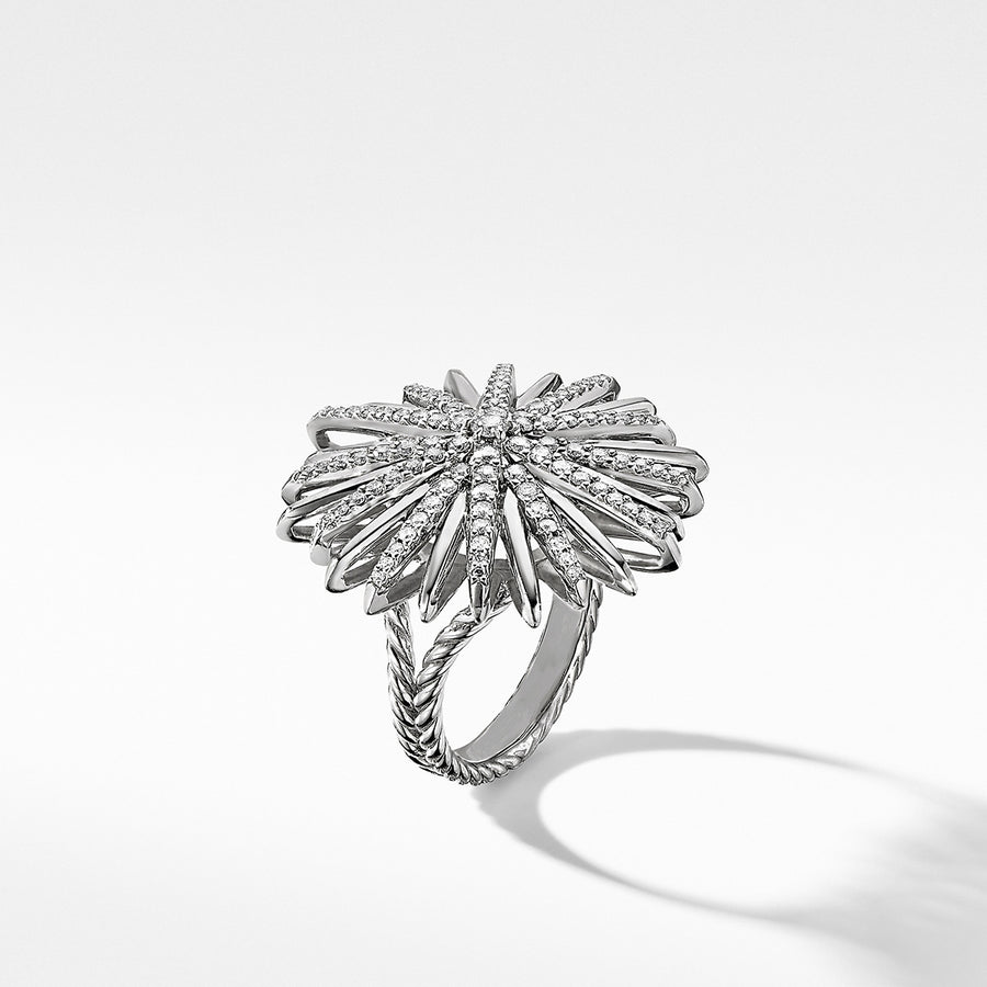 Starburst Ring in Sterling Silver with Pave Diamonds