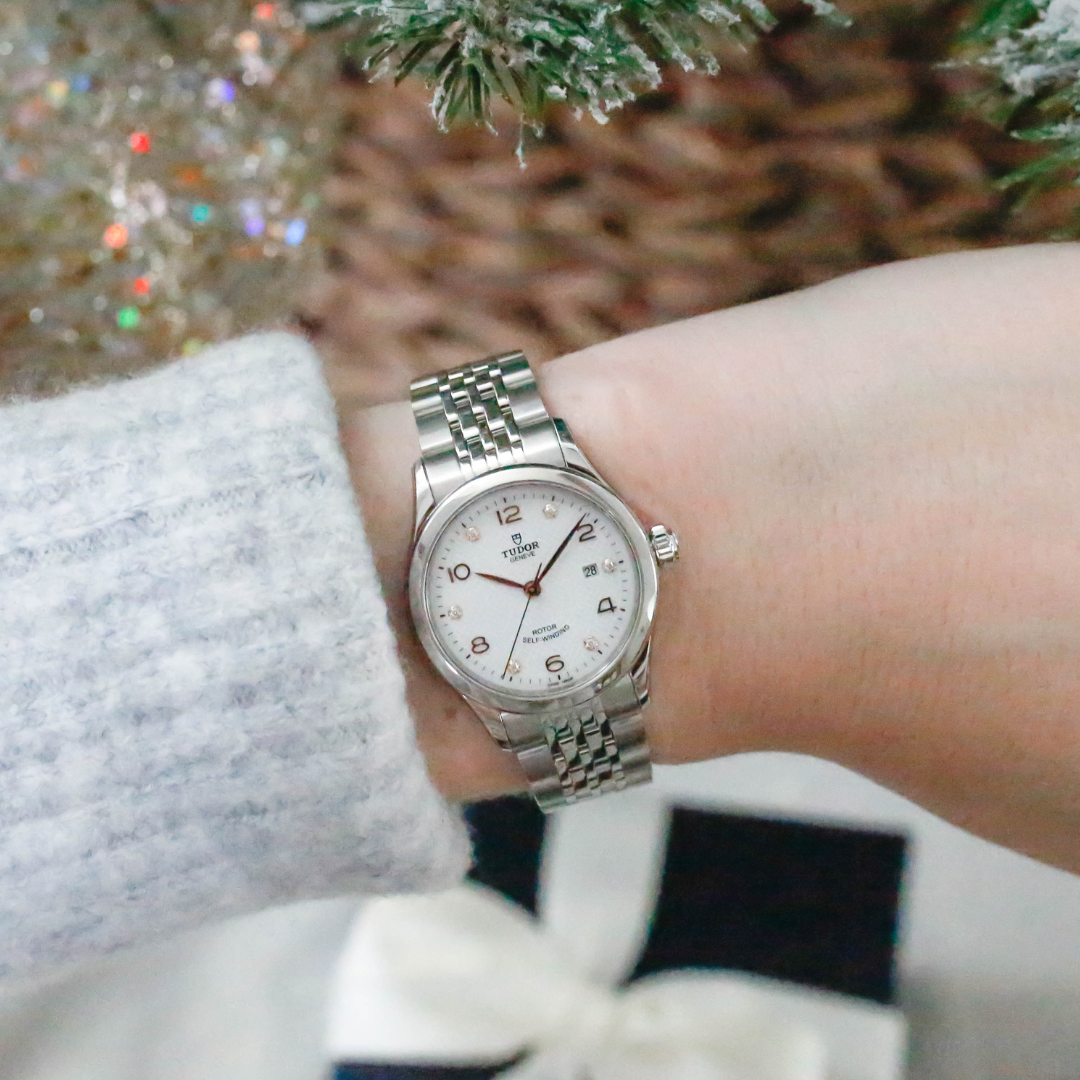 Tudor Timepiece by a Christmas Tree