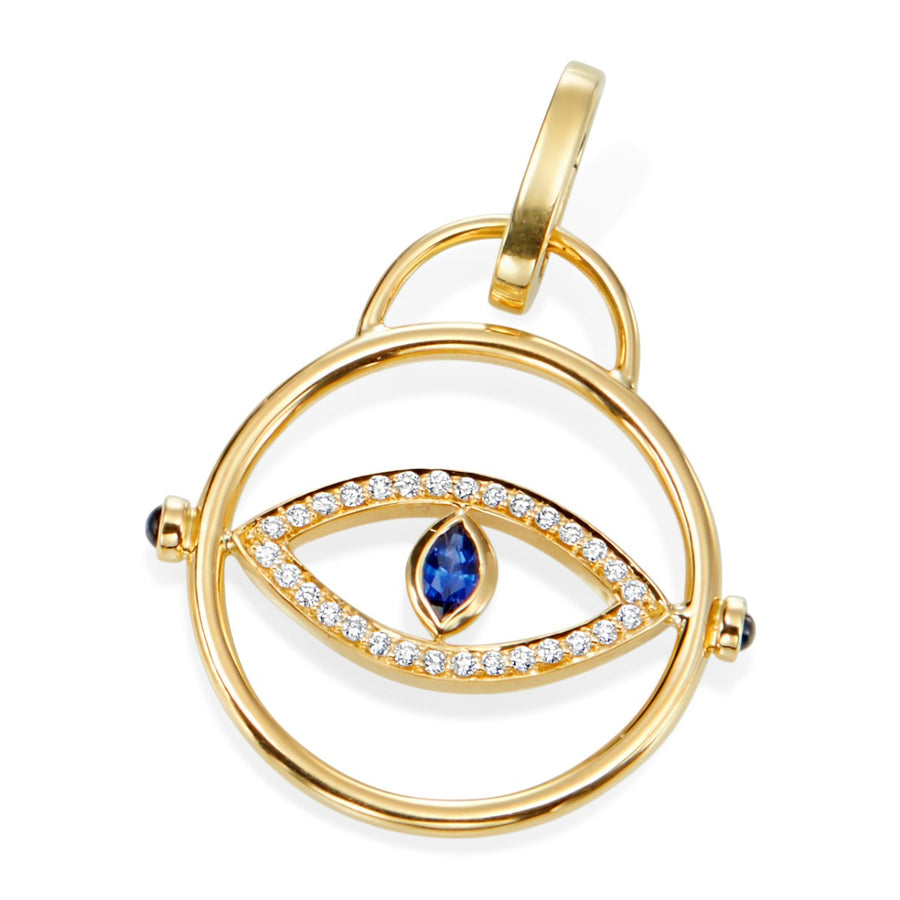 Lucky Life 0.21ct Sapphire and 0.18ct Diamond Evil Eye Charm in 18K Yellow Gold