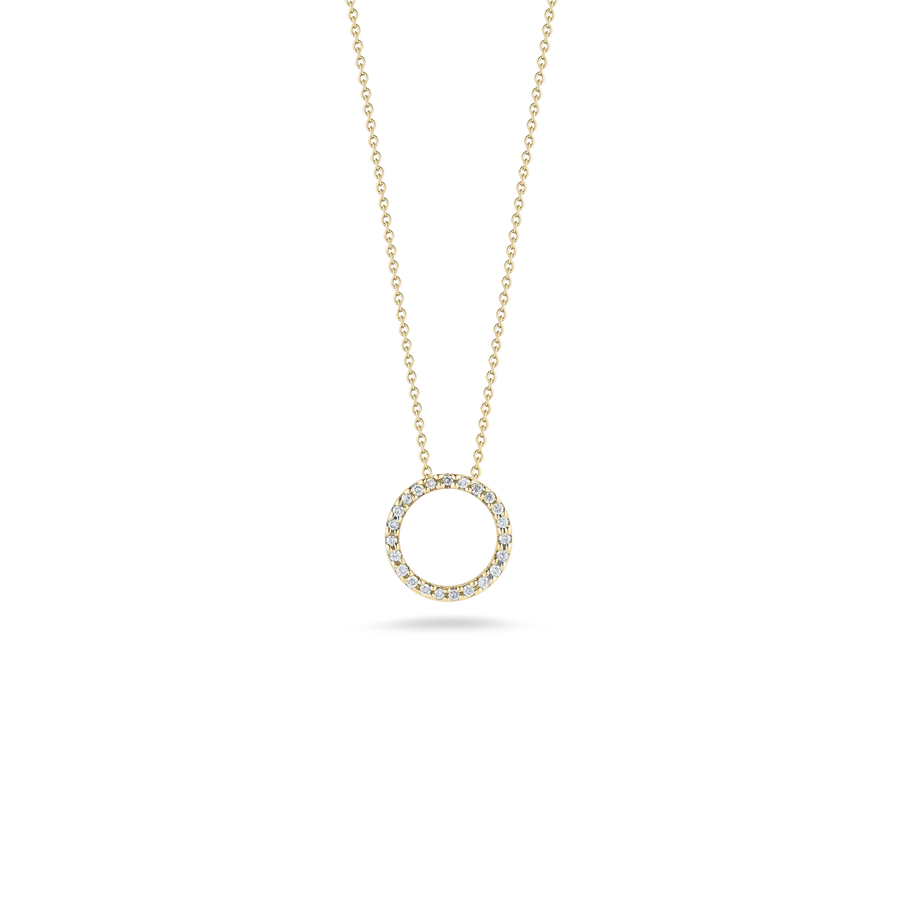 Round Diamond Small Circle Pendant in 18K Yellow Gold, 18in