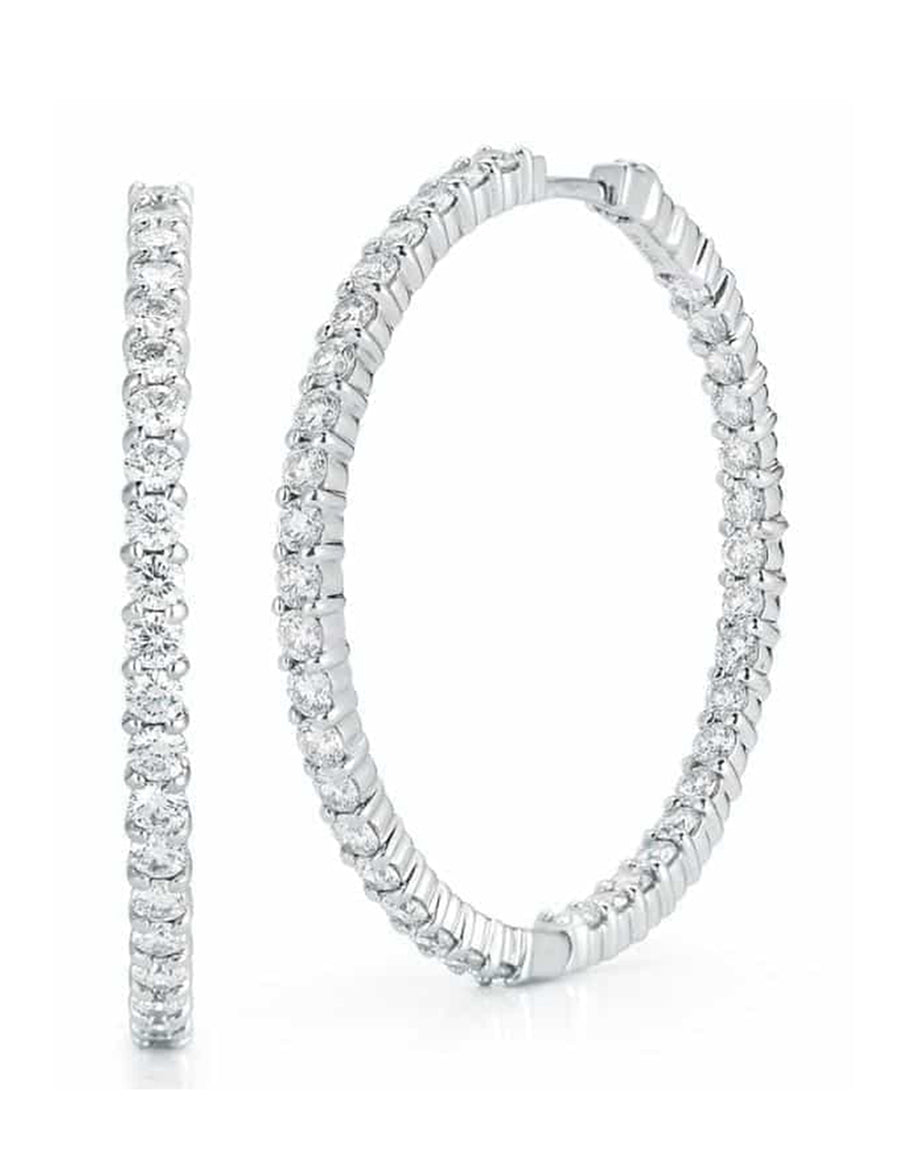 Perfect Hoop 3.45ct Diamond Large Inside Outside Earrings in 18K White Gold, 38mm