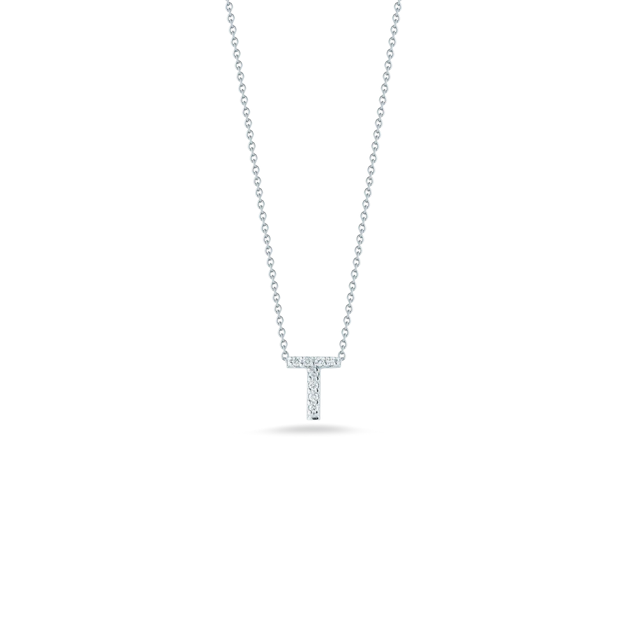 Tiny Treasures 0.04ct Diamond Love Letter "T" Necklace in 18K White Gold, 16-18" chain