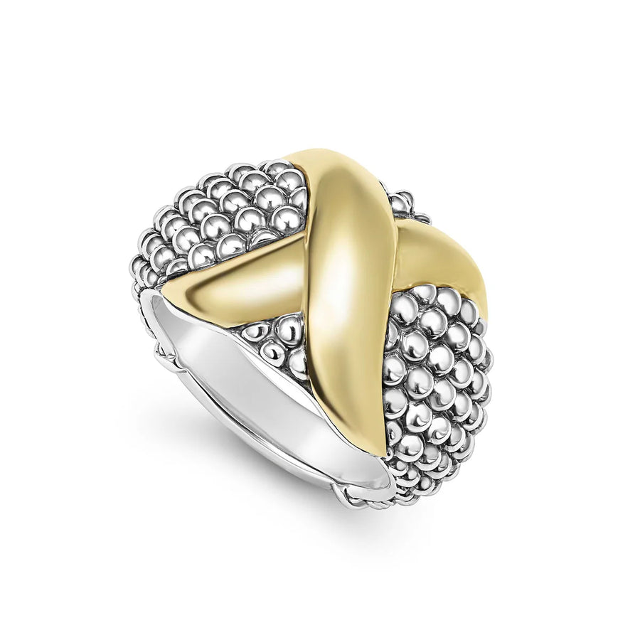 Two-Tone X Caviar Dome Ring