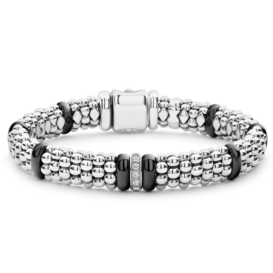 Black Caviar 0.11ct Diamond Rope Bracelet in Sterling Silver and Ceramic, size 7