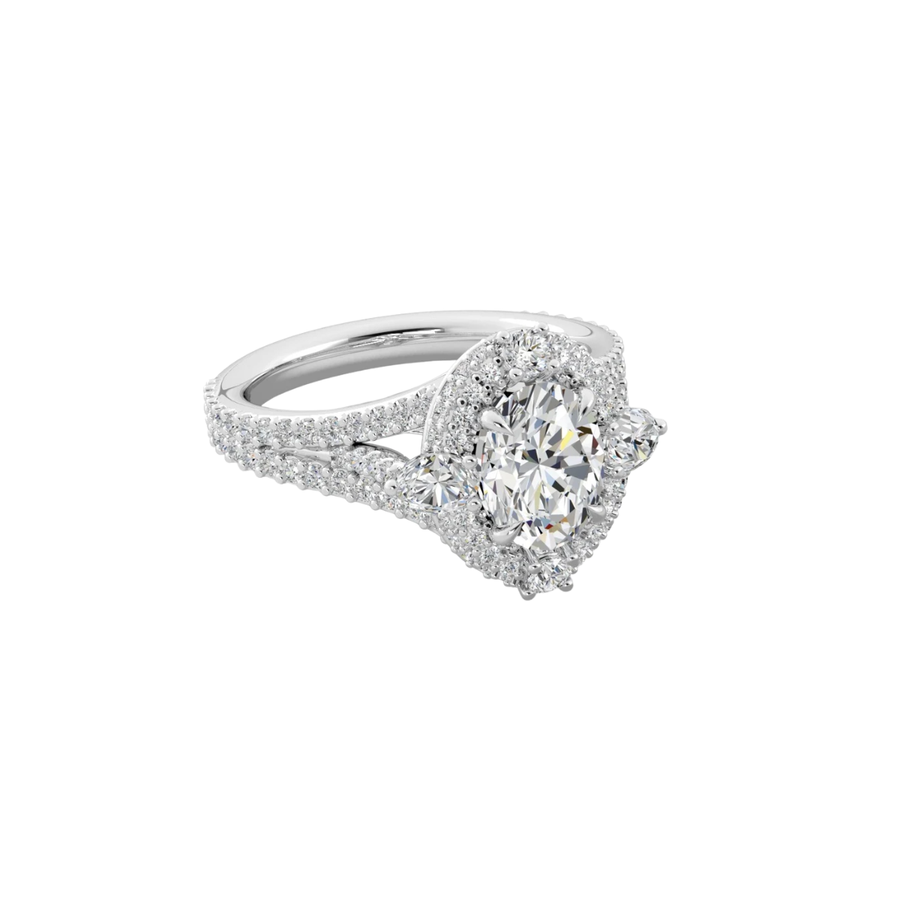 1.05ct Diamond Split Shank Halo Ring Semi Mount in Platinum for 1.50ct Oval Center