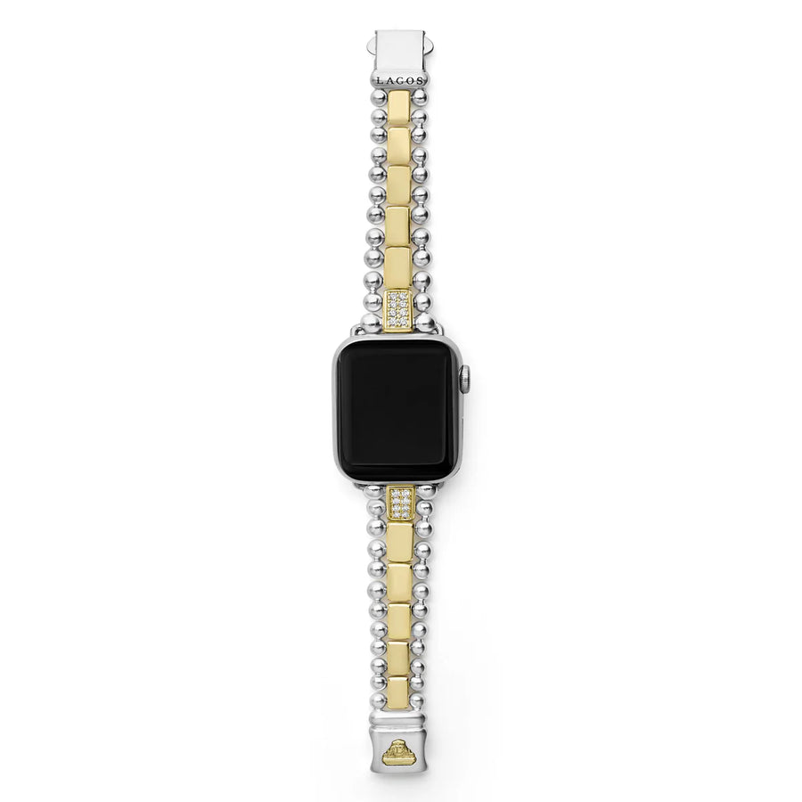 18K Gold and Sterling Silver Single Diamond Watch Bracelet-38-45mm