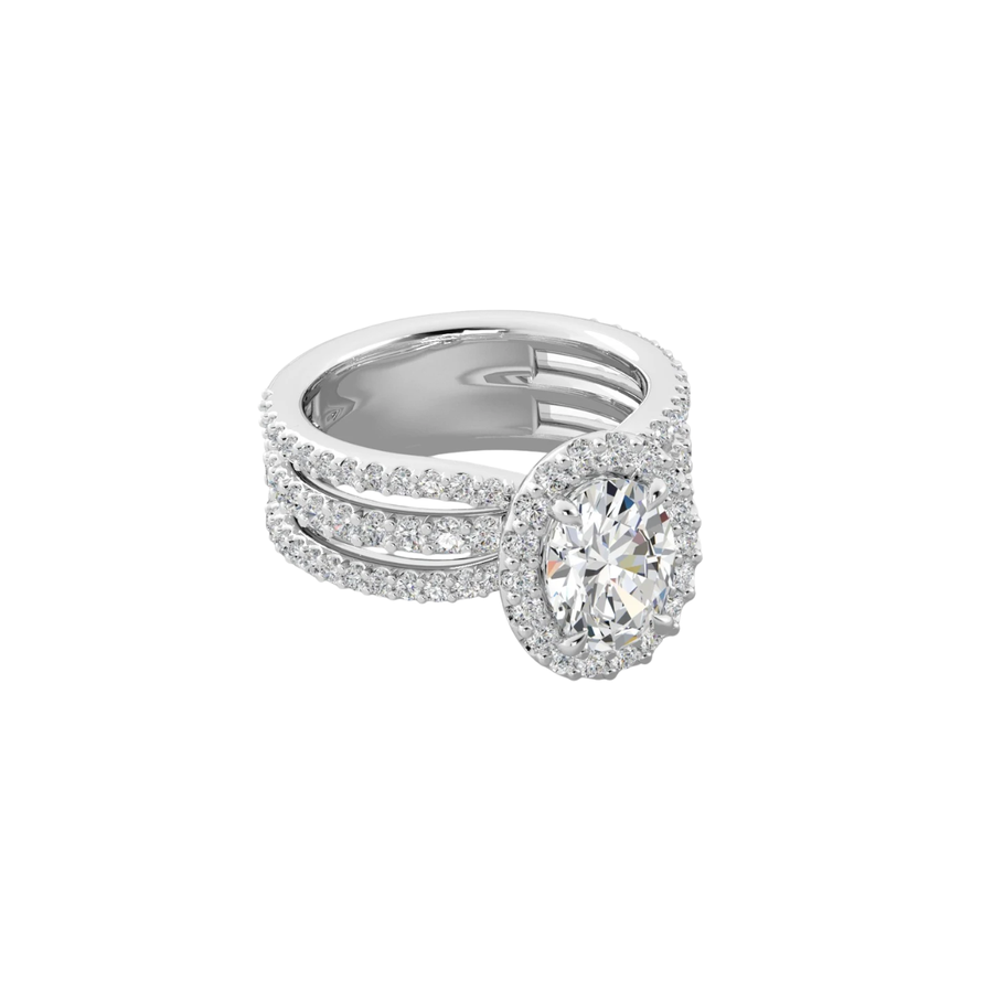 1.23ct Diamond Halo Ring Semi Mount Platinum for 2.00ct Oval Center