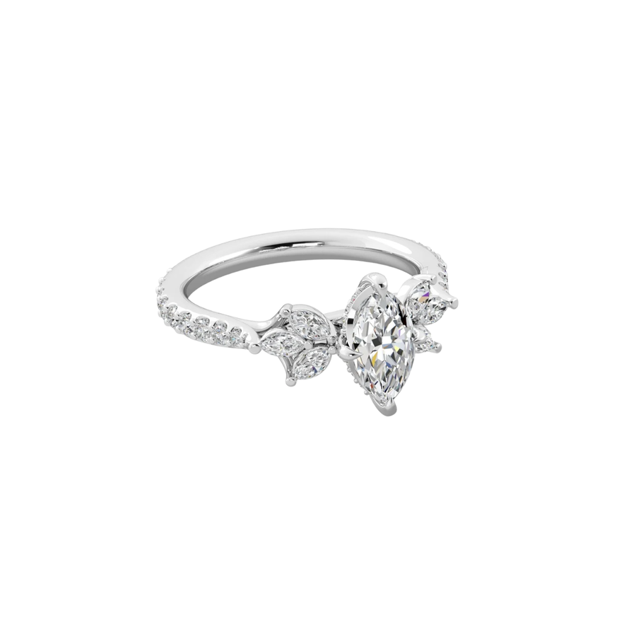 0.68ct Diamond 3 Marquise Sides Ring Semi Mount in Platinum for 1.00ct Marquise Center