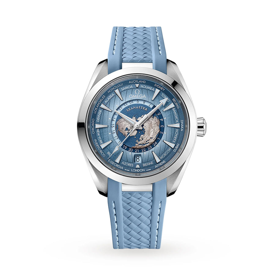 43mm Seamaster Aqua Terra Worldtimer Watch with Blue Dial in Stainless Steel, Strap