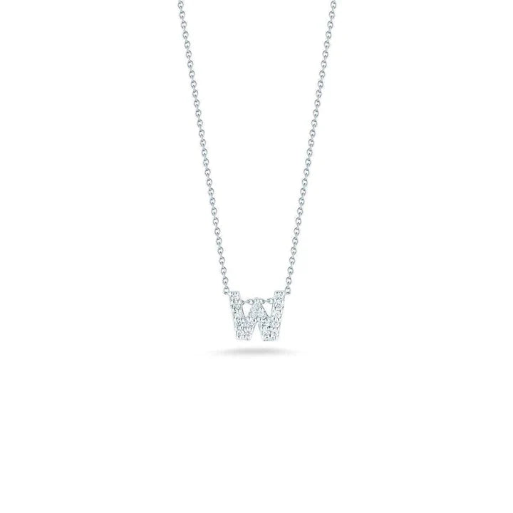 Tiny Treasures 0.08ct Diamond Love Letter "W" Pendant in 18K White Gold on 16-18" chain