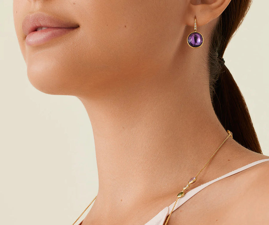 Jaipur Diamond and Amethyst Drop Earrings in 18K Yellow Gold