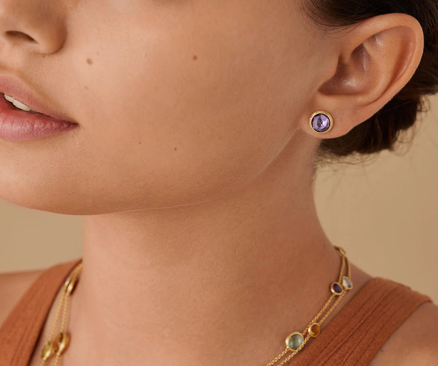 18K Yellow Gold Amethyst Stud Earrings