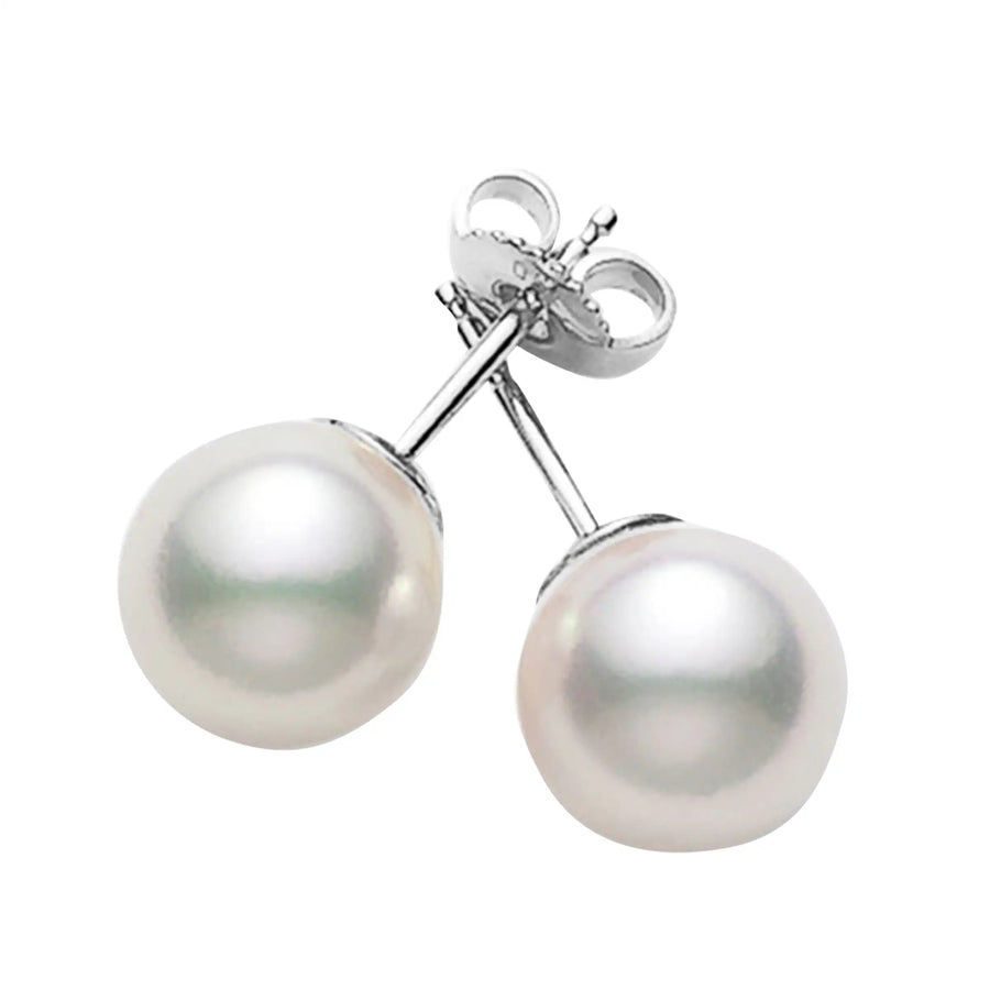 18K Yellow Gold 7.5-8mm Round White Akoya A Pearl Everyday Essentials Stud Earrings