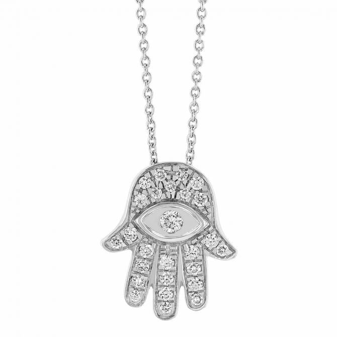 Tiny Treasures Hamsa Diamond Pendant in 18K White Gold, 18in