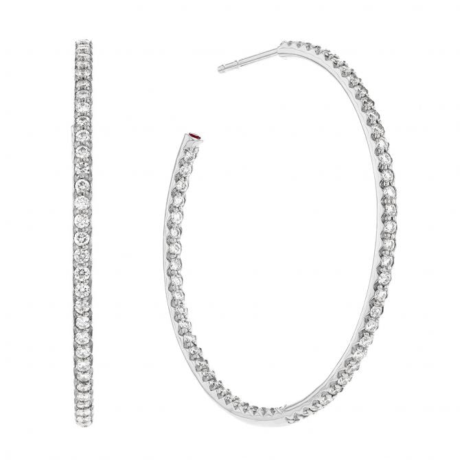 Large Inside Outside Diamond Hoop Earrings in 18K White Gold, 35mm