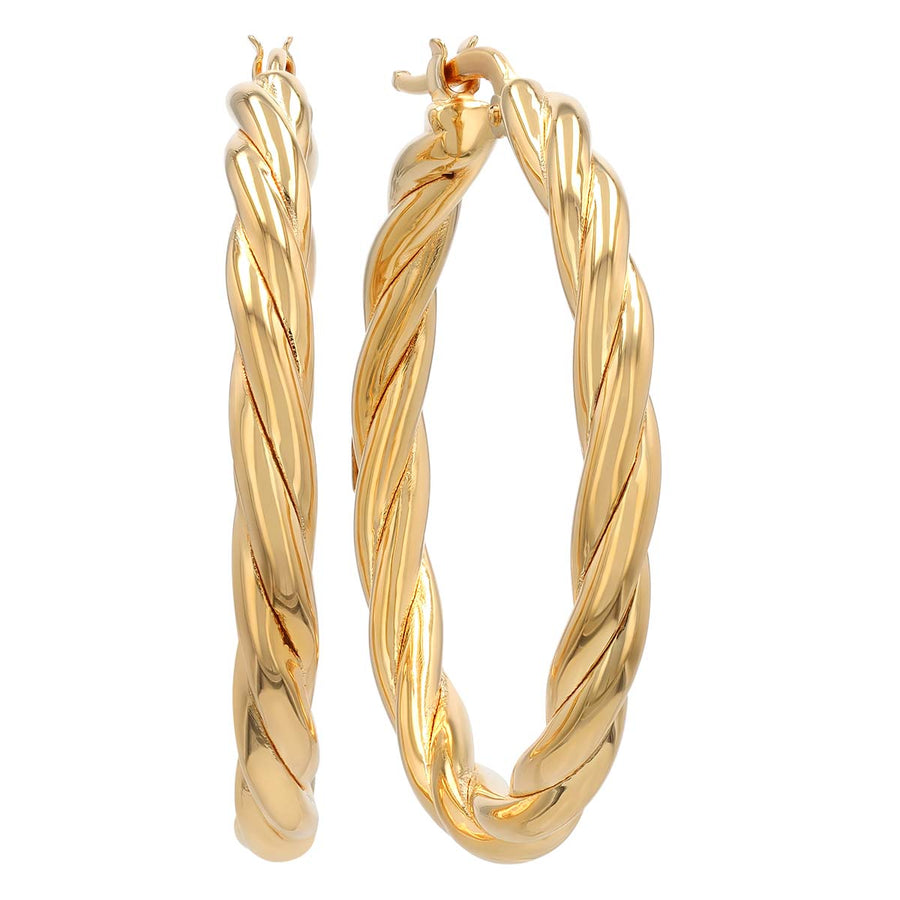 Designer Gold Twisted Hoop Earrings in 18K Yellow Gold, Small