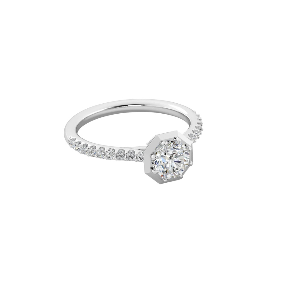 0.28ct Diamond Hex Prong Bezel Ring Semi Mount in Platinum for 0.75ct Round Center