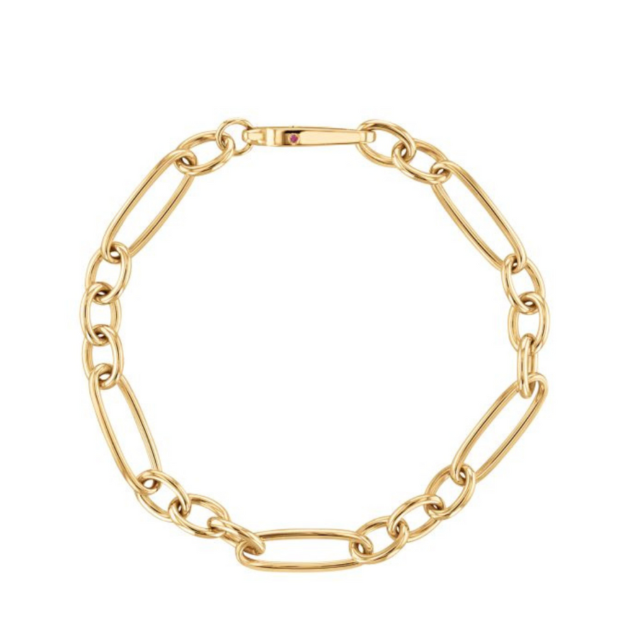 Designer Gold Alternating Long and Short Oval Link Bracelet in 18K Yellow Gold 7.5in