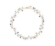 Paradise Blue Topaz and Mixed Gemstone Single Strand Necklace in 18k Yellow Gold