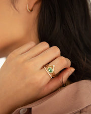 Points North 0.75ct Oval Green Tourmaline and 0.01ct Diamond Ring in 18K Yellow Gold, size 7
