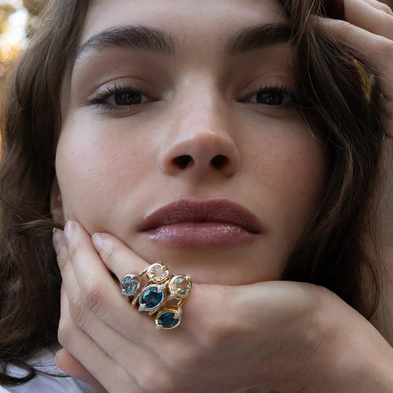 Points North 1.74ct Oval Rock Crystal and 0.11ct Diamond Ring in 18K Yellow Gold, Size 7