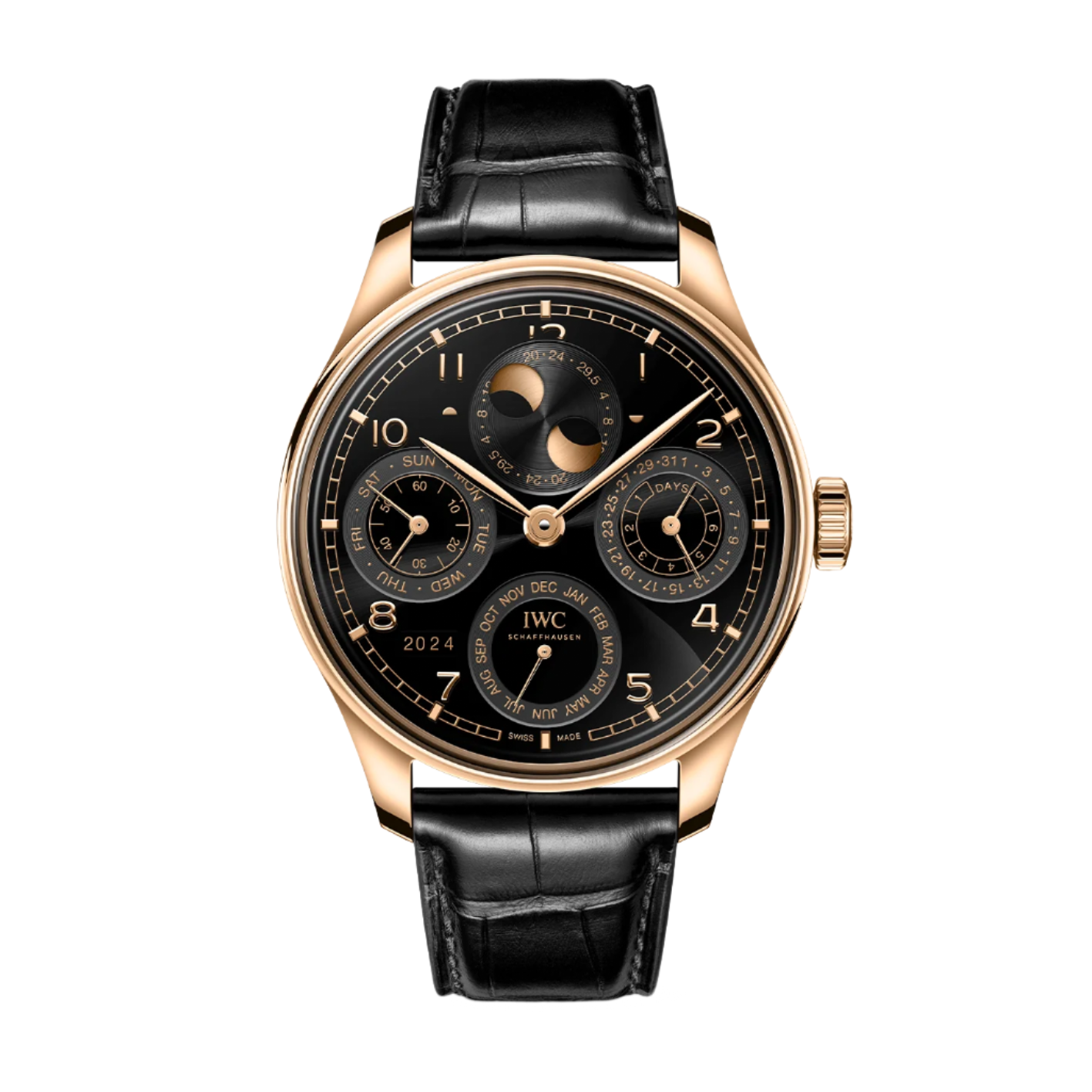 44mm Portugieser Perpetual Calendar with Black Dial in 18K Armor Gold, Strap