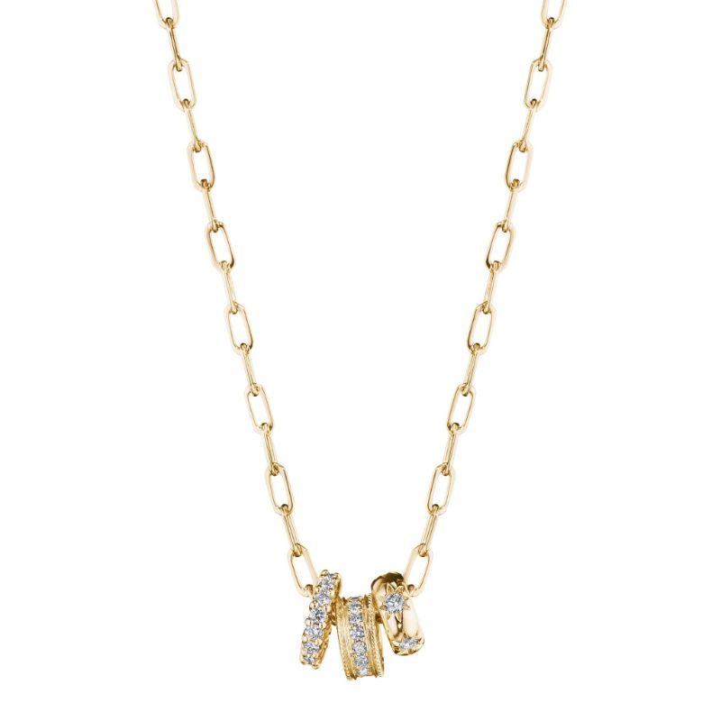 0.63Ct Diamond 3-Ring Pendants on Paperclip Link Chain in 18k Yellow Gold, 18in