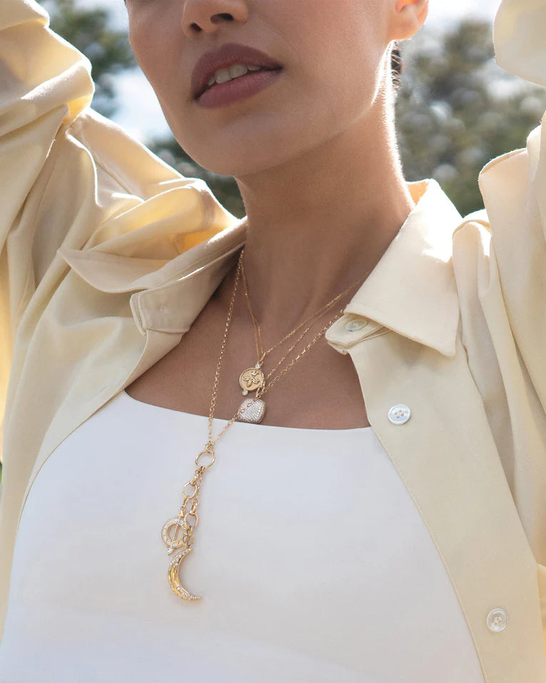 Charms and Bracelet 0.13ct Diamond Small Sundial Charm in 18K Yellow Gold and White Enamel without chain
