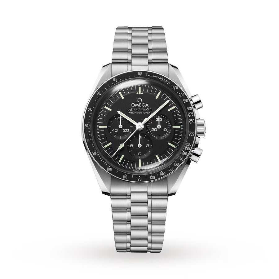 42mm Speedmaster Moonwatch Professional Watch with Black Dial in Stainless Steel, Bracelet