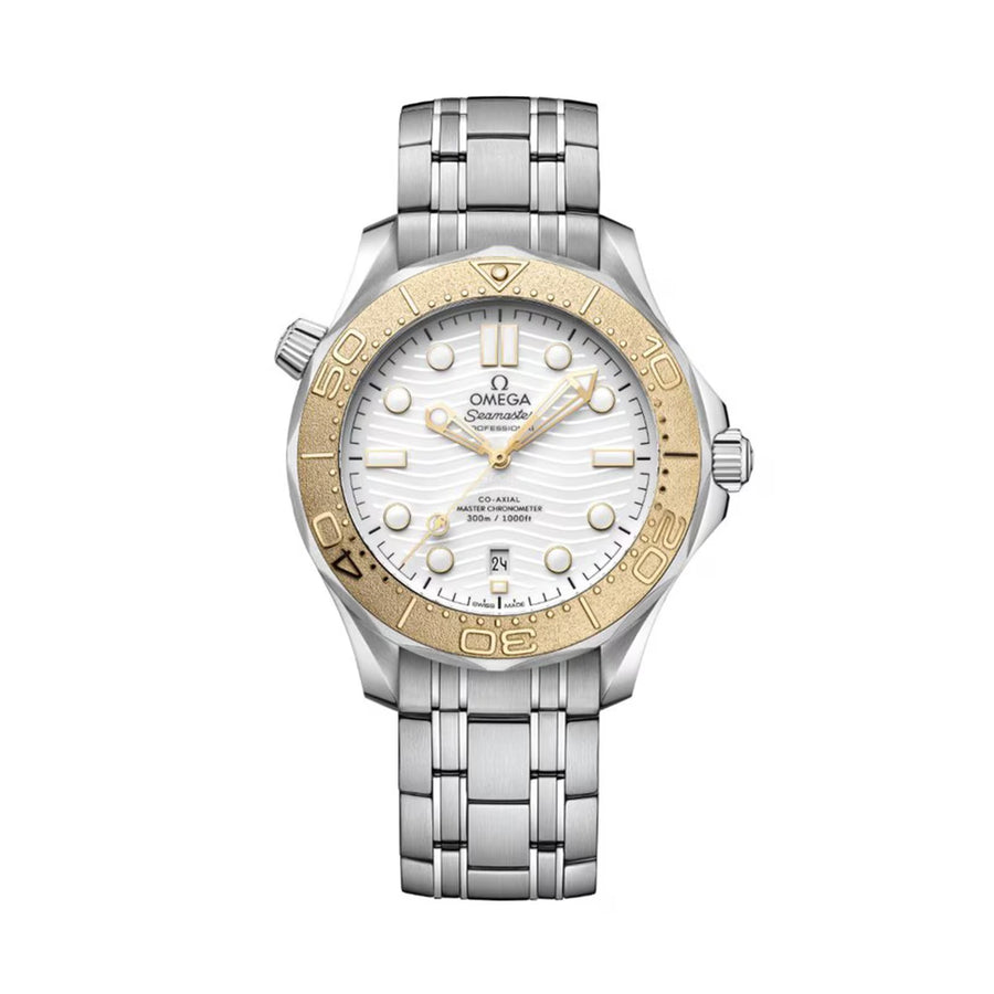 42mm Seamaster Diver 300M Watch with White Dial in Stainless Steel and 18K Moonshine Gold, Bracelet