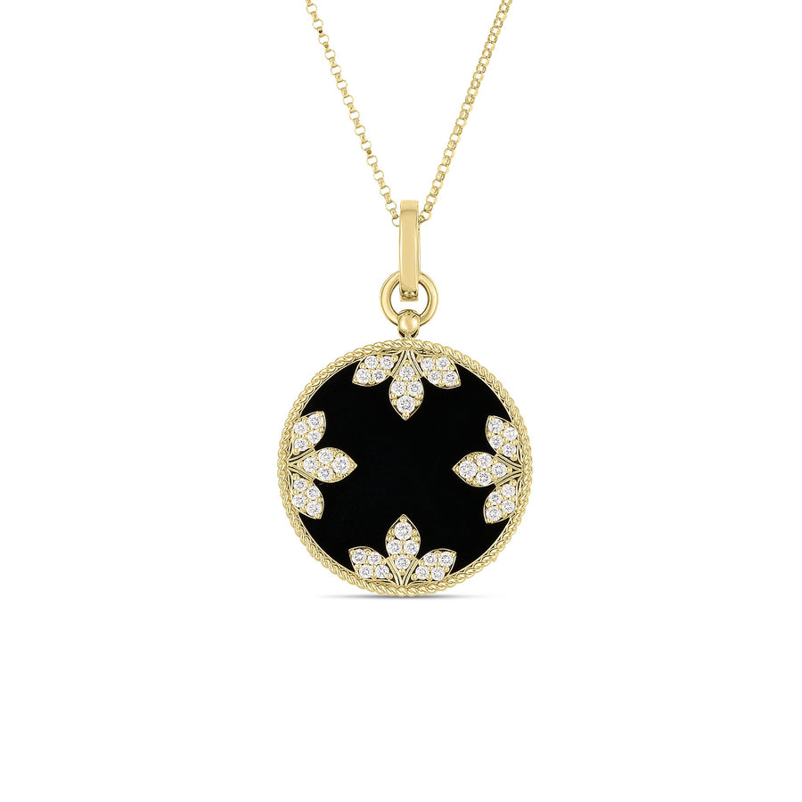 Colored Medallion 0.52ct Diamond and 13.34 Black Jade Medallion Pendant in 18K Yellow Gold, 18" chain