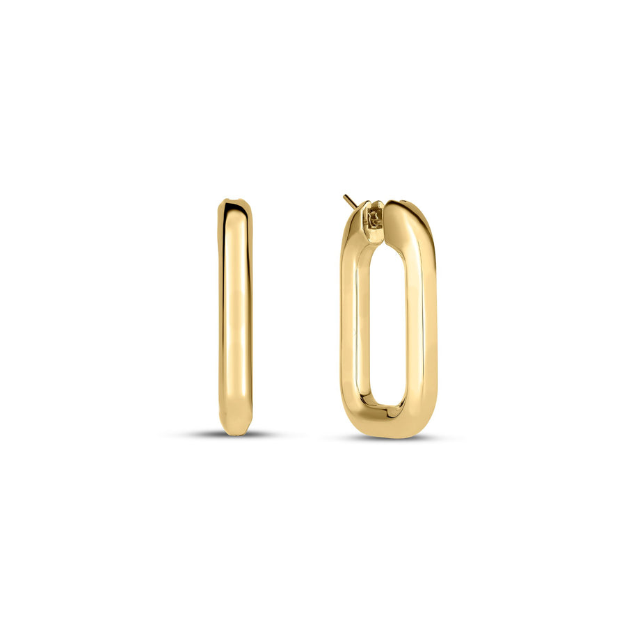 Designer Gold Square Hoop Earrings in 18K Yellow Gold, Medium