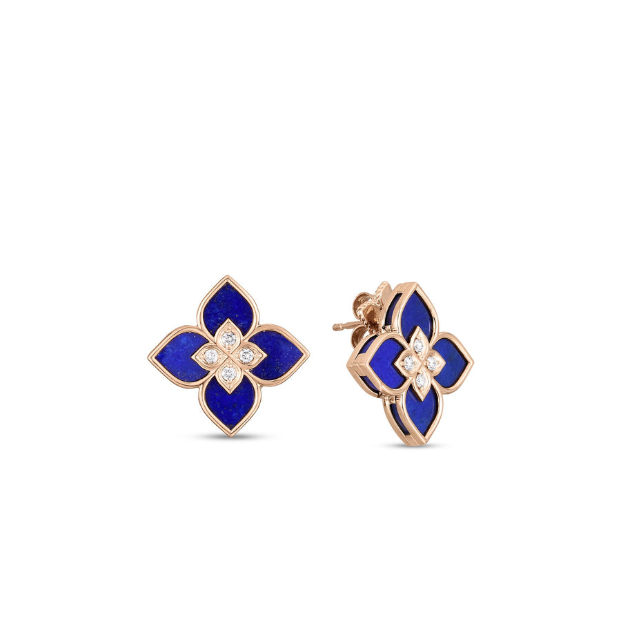 Venetian Princess 5.10ct Lapis and 0.13ct Diamond Frame Stud Earrings in 18K Rose Gold