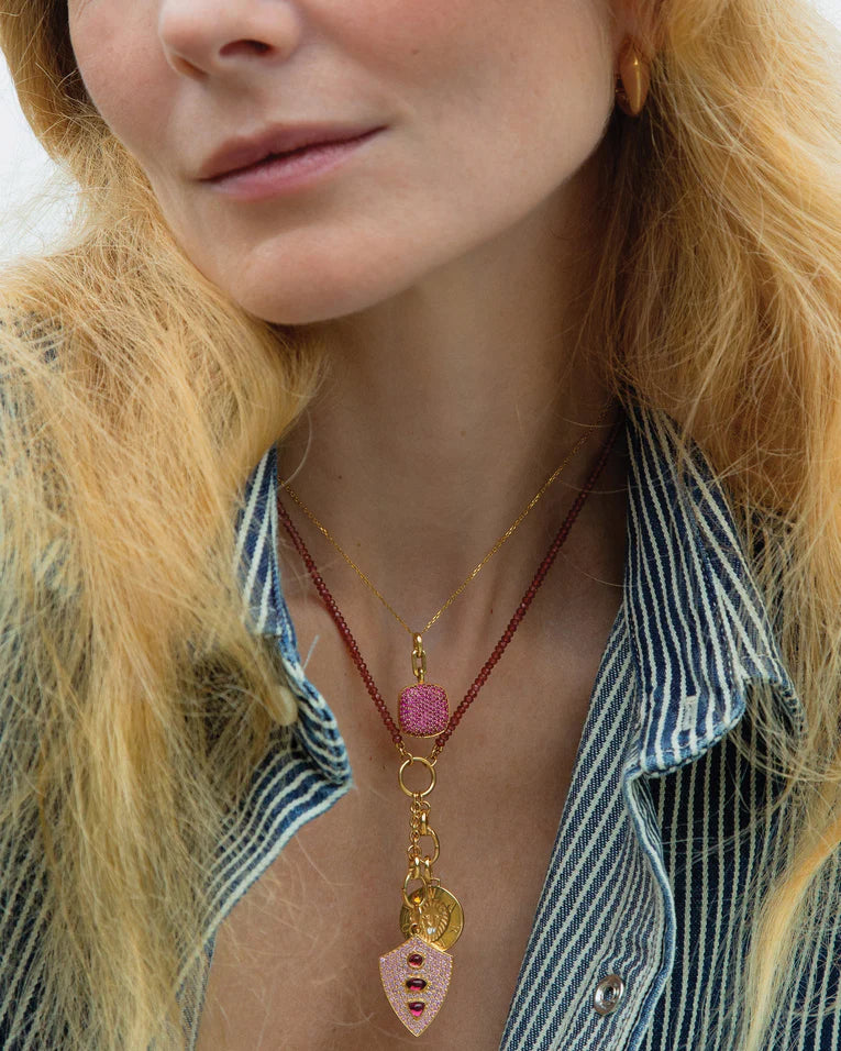 Design Your Own Garnet 2 Charm Station Chain Necklace in 18K Yellow Gold, 18"
