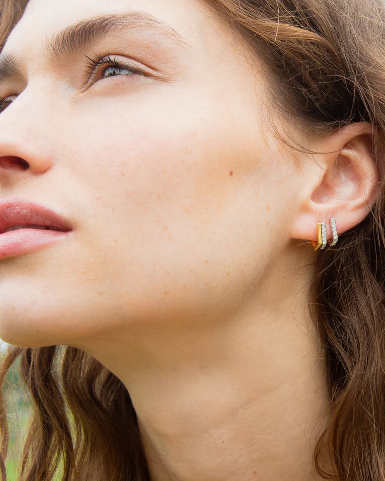 Infinite & Boundless 0.28ct White Sapphire Huggie Earrings in 18K Yellow Gold and Sterling Silver