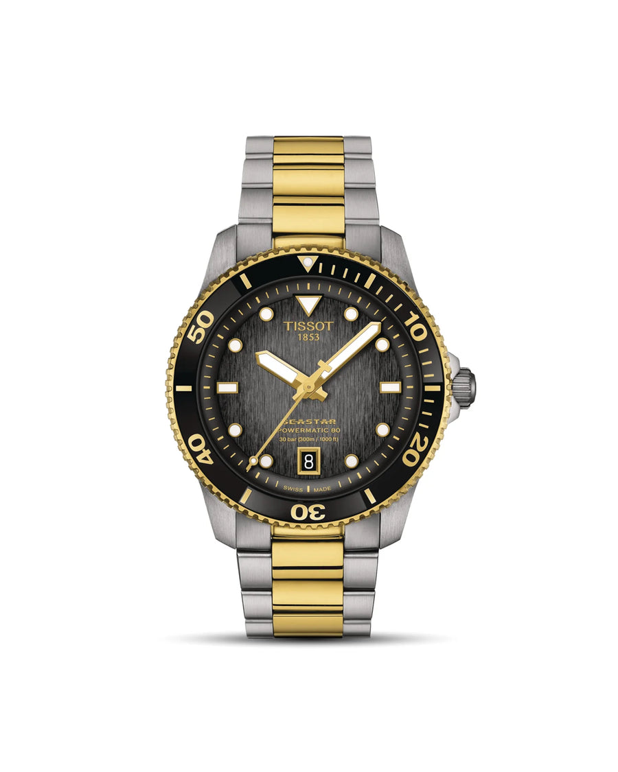 40mm Seastar Powermatic Watch with Graded Grey-Black Dial in Stainless Steel with Yellow Gold PVD, Bracelet