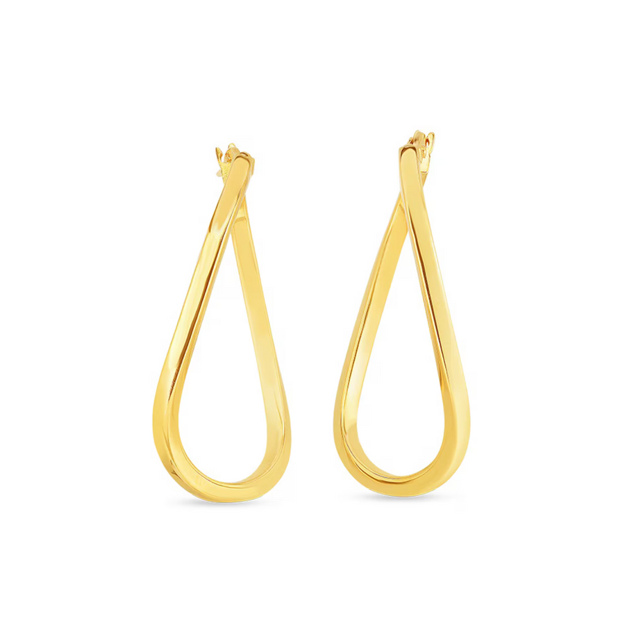 Designer Gold Oval Twist Hoop Earrings in 18K Yellow Gold