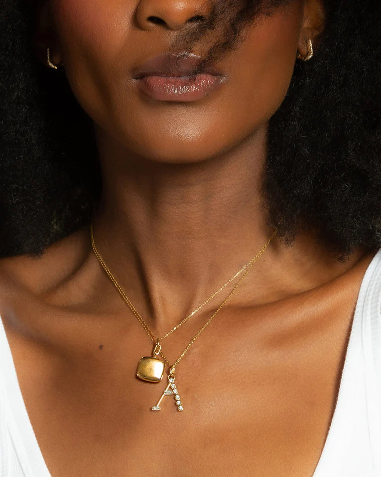 0.39ct Diamond "S" Initial Charm in 18K Yellow Gold, 16-17" chain